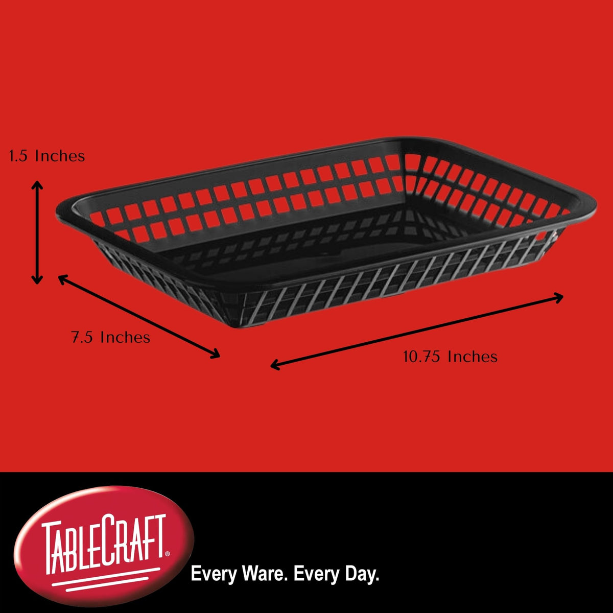 TableCraft C1079BK basket side view, sturdy HDPE for durable daily use.