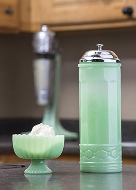 Tablecraft HJ714 jadeite glass dispenser with embossed pattern enhances counter display
