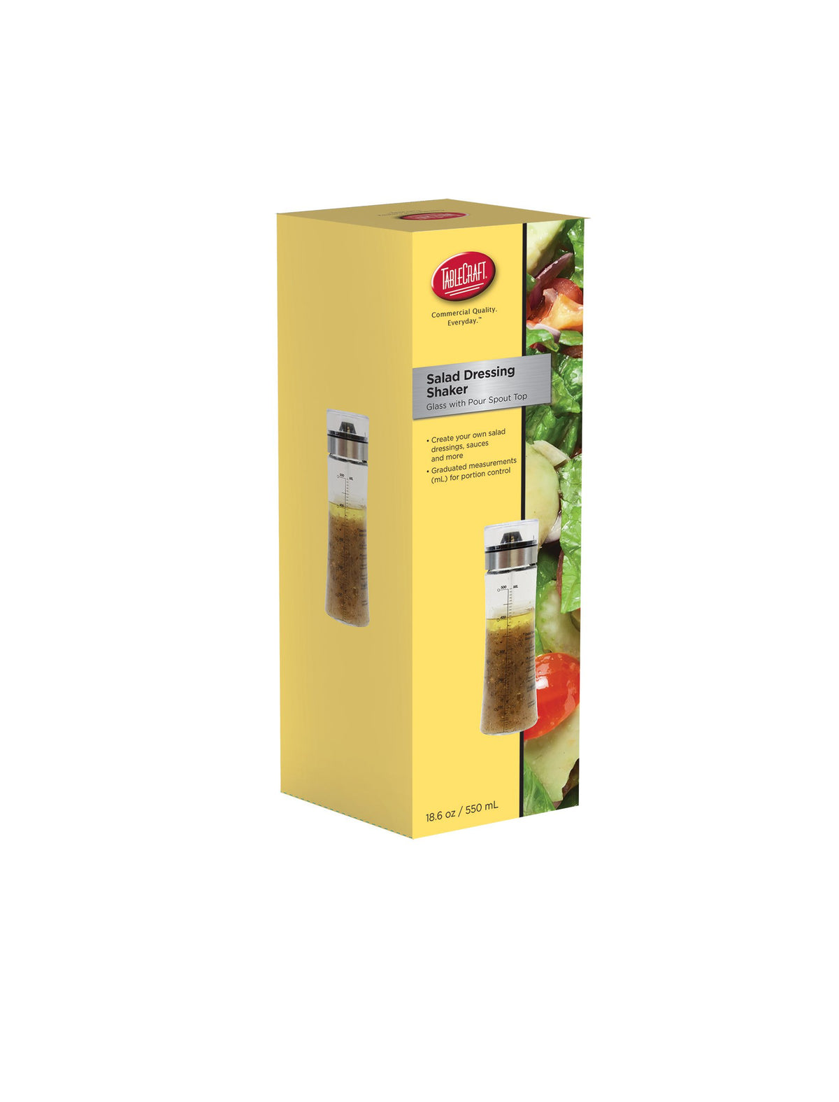 TableCraft shaker features measurement markings for accurate vinaigrette mixing.