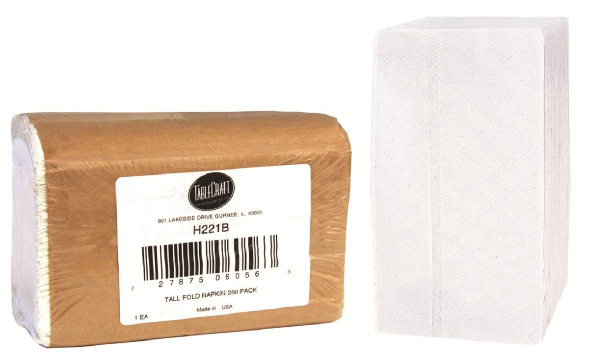 Tablecraft tall fold napkin refill in white, 250-count, ready for busy tables.
