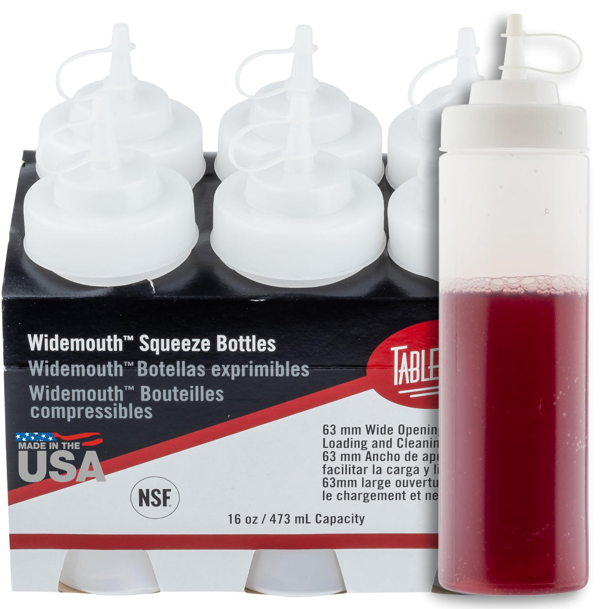 TableCraft 12632 widemouth bottle for fast sauce filling and clear contents.