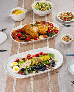 Taeochiy appetizers on oval platter ideal for party spreads.
