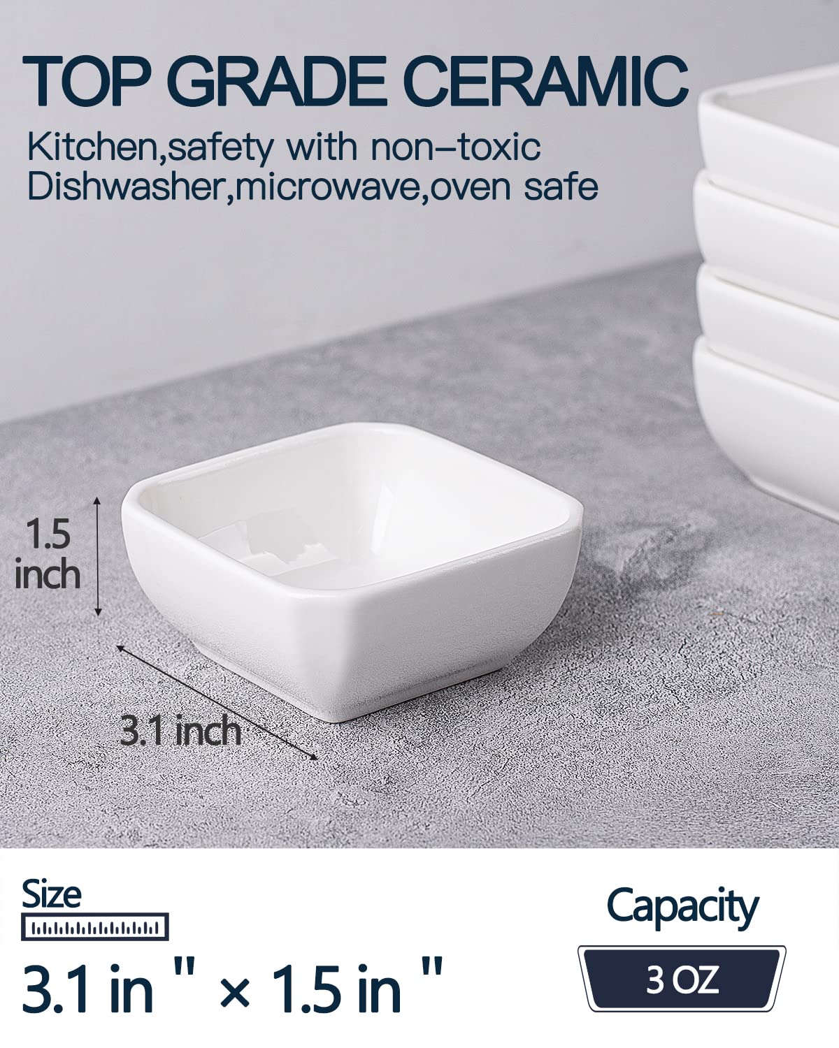 Taeochiy ceramic sauce dishes show 3oz capacity for easy portion control.