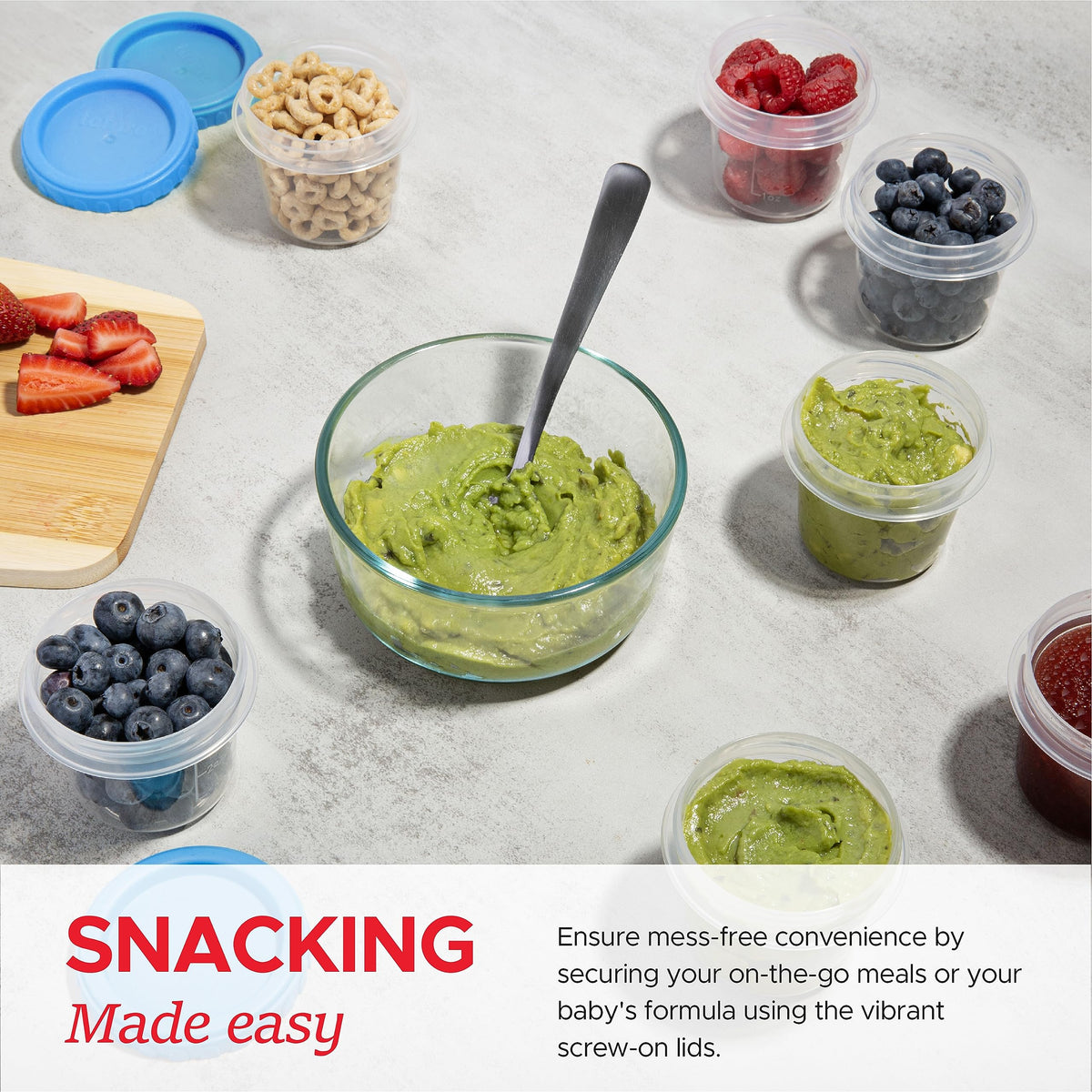 Tafura 4oz freezer-portion containers preserve puree portions for later.
