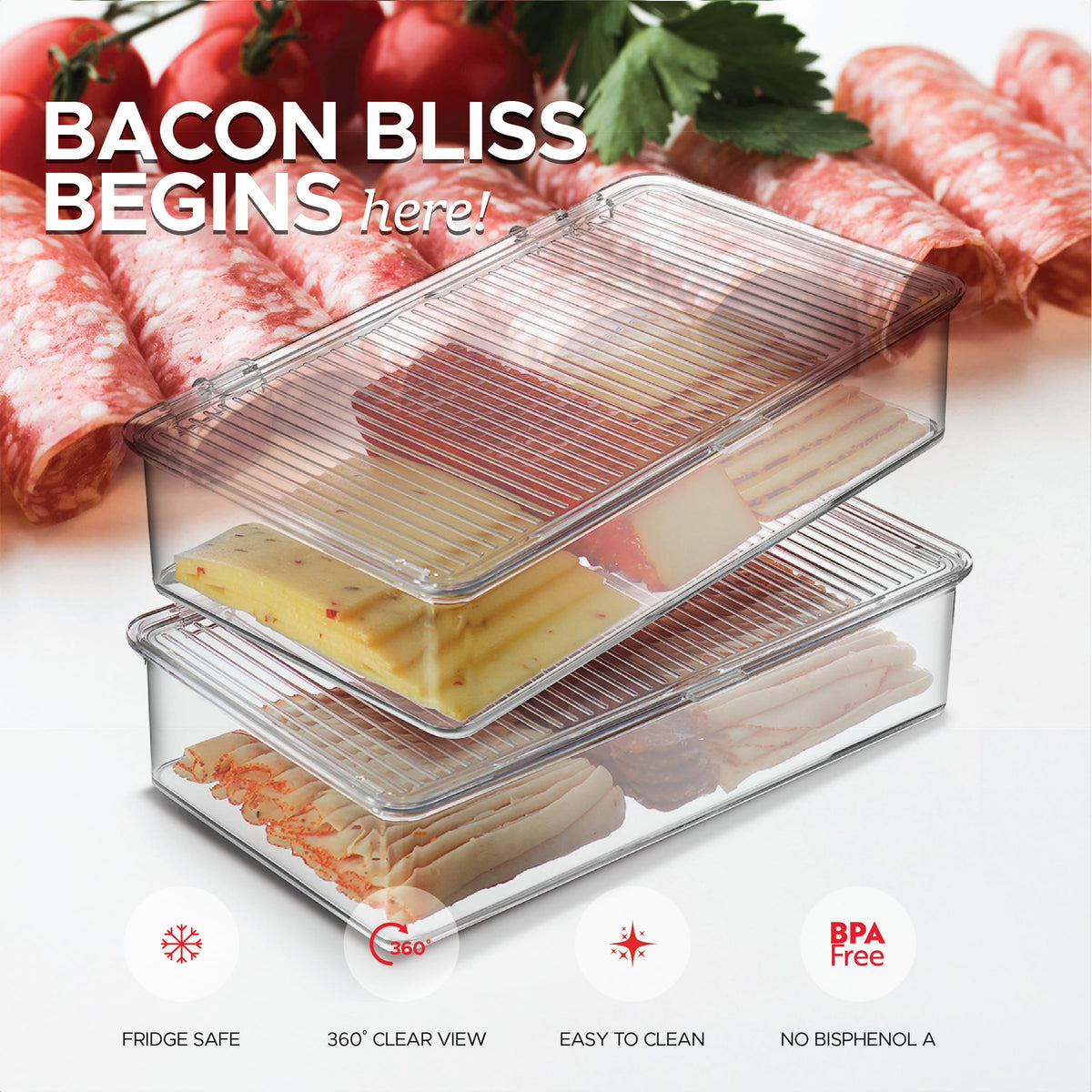 Tafura clear-view bacon container fits in tight fridge spaces for better meal prep.