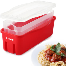 Tafura microwave pasta cooker with lid for quick, mess-free pasta preparation.