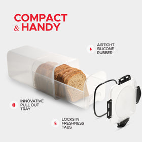 Tafura space-saving design fits on counters while keeping bread organized
