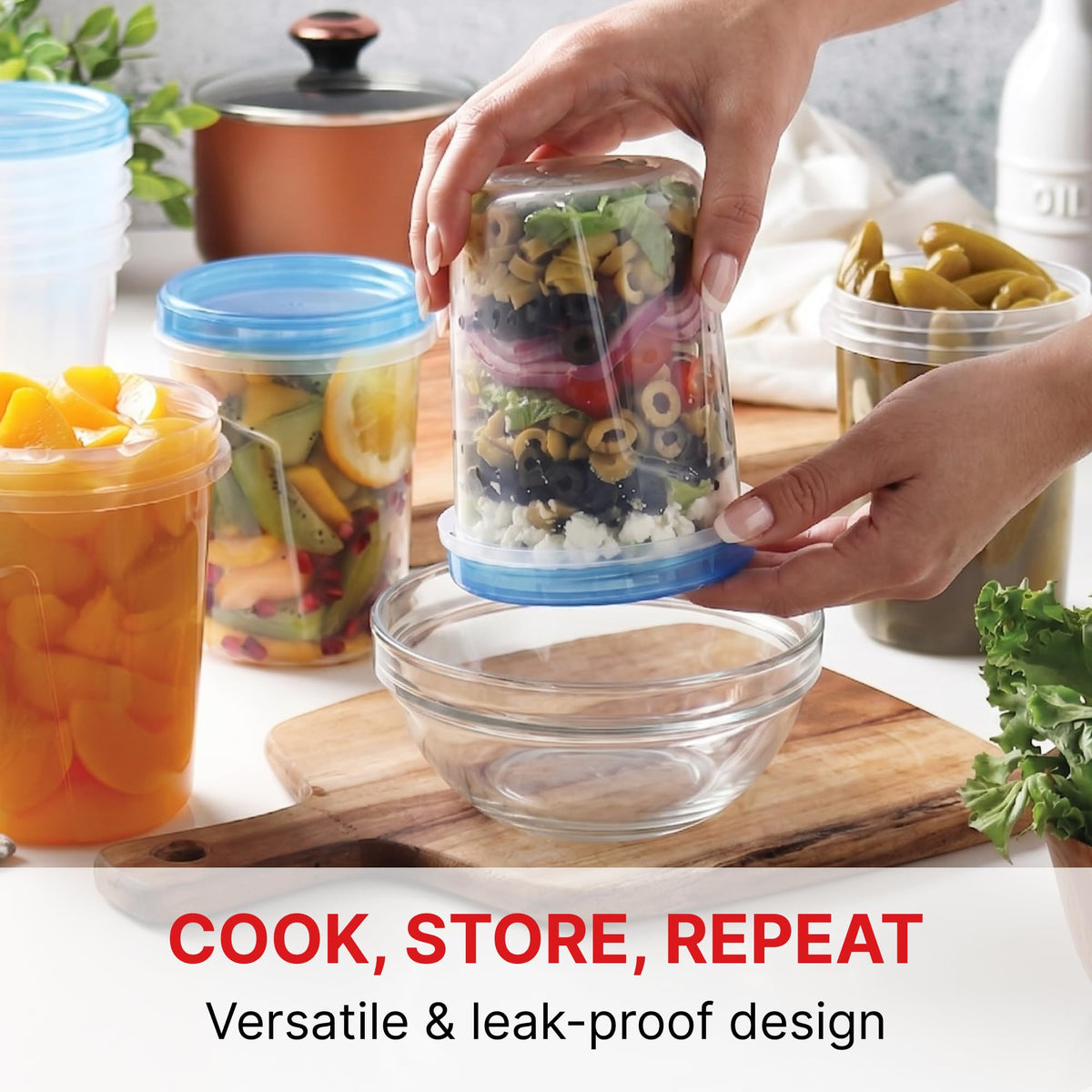 Tafura stackable 32oz containers save fridge and freezer space.