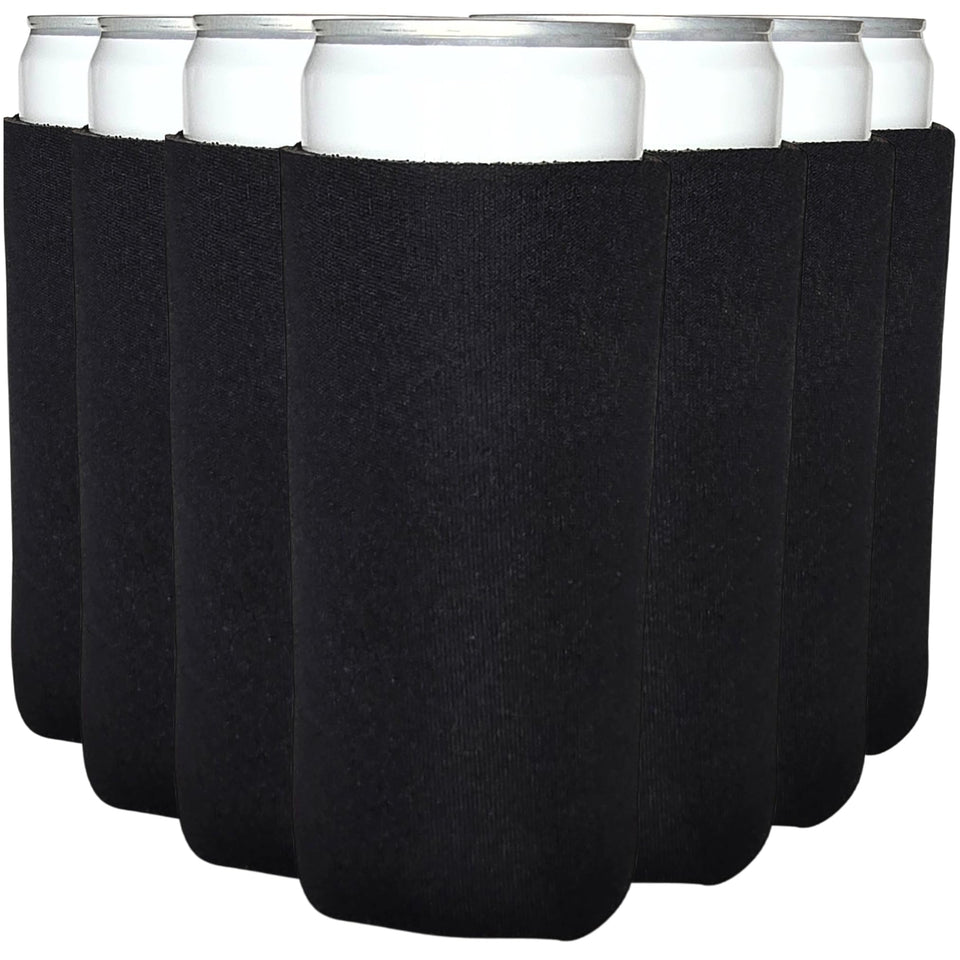 TahoeBay slim can cooler sleeves in black demonstrating sleek, durable blank for DIY projects
