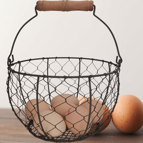 TAIANLE farmhouse wire egg basket with handle for easy coop-to-countertop egg transport.