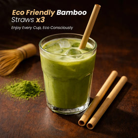 Taiba Essentials bamboo straws for enjoying matcha drinks on the go.
