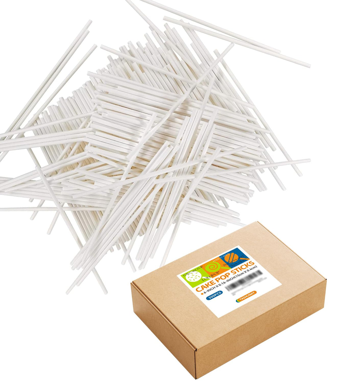 TAIHUIMY 6-inch white paper lollipop sticks for cake pops, food-safe and durable.