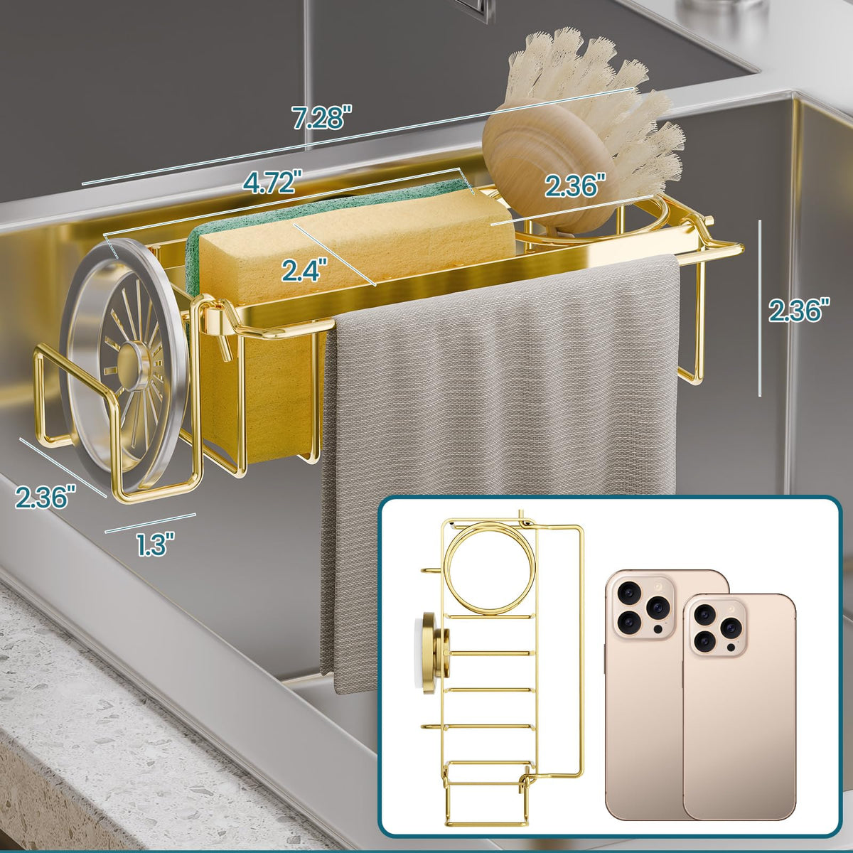 TAILI 4-in-1 sink organizer neatly stores sponges, scrubbers, stoppers and scrapers