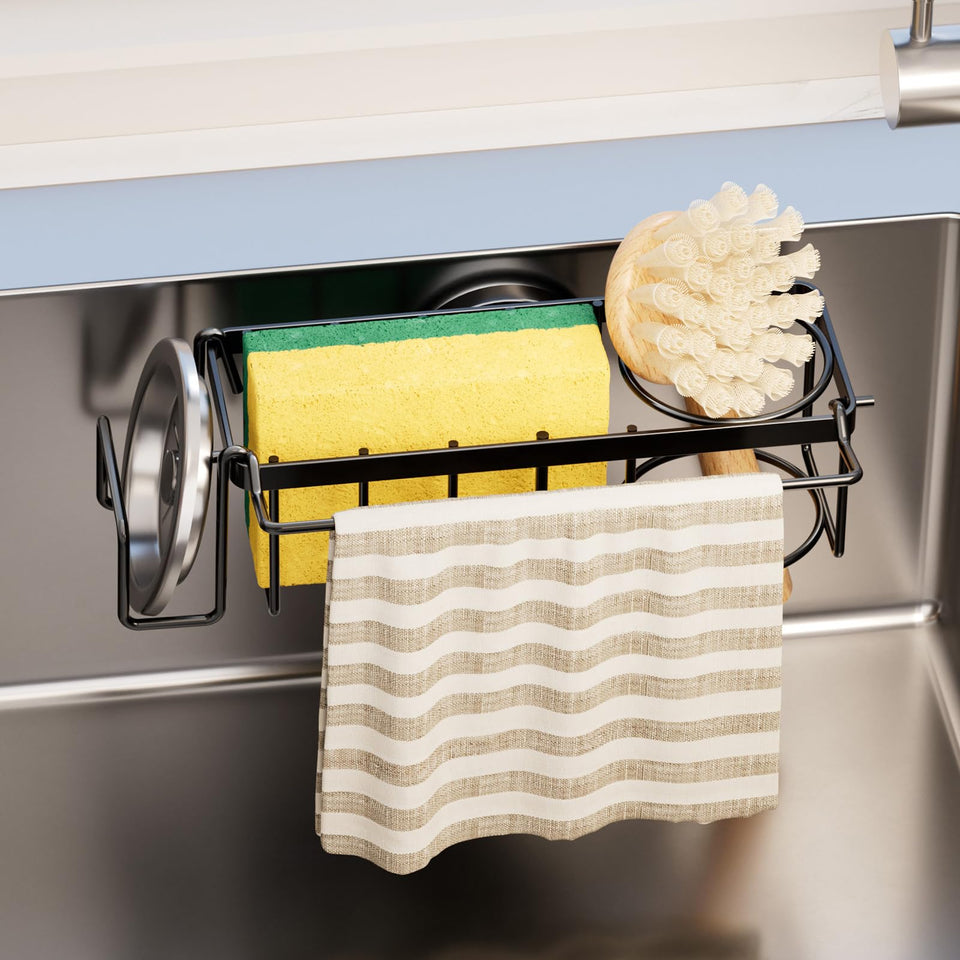 TAILI 4-in-1 sponge holder with strong suction cup keeps kitchen tools organized
