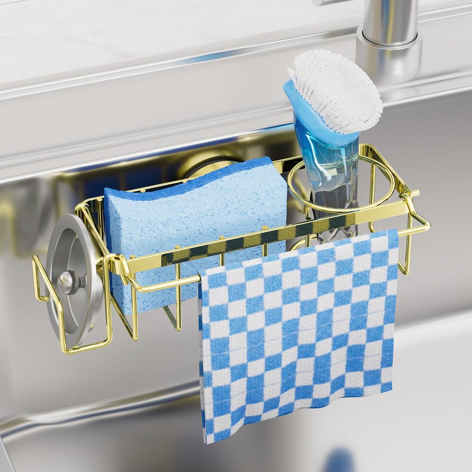 Taili 4-in-1 sink caddy keeps sponges within reach for easy cleanup.