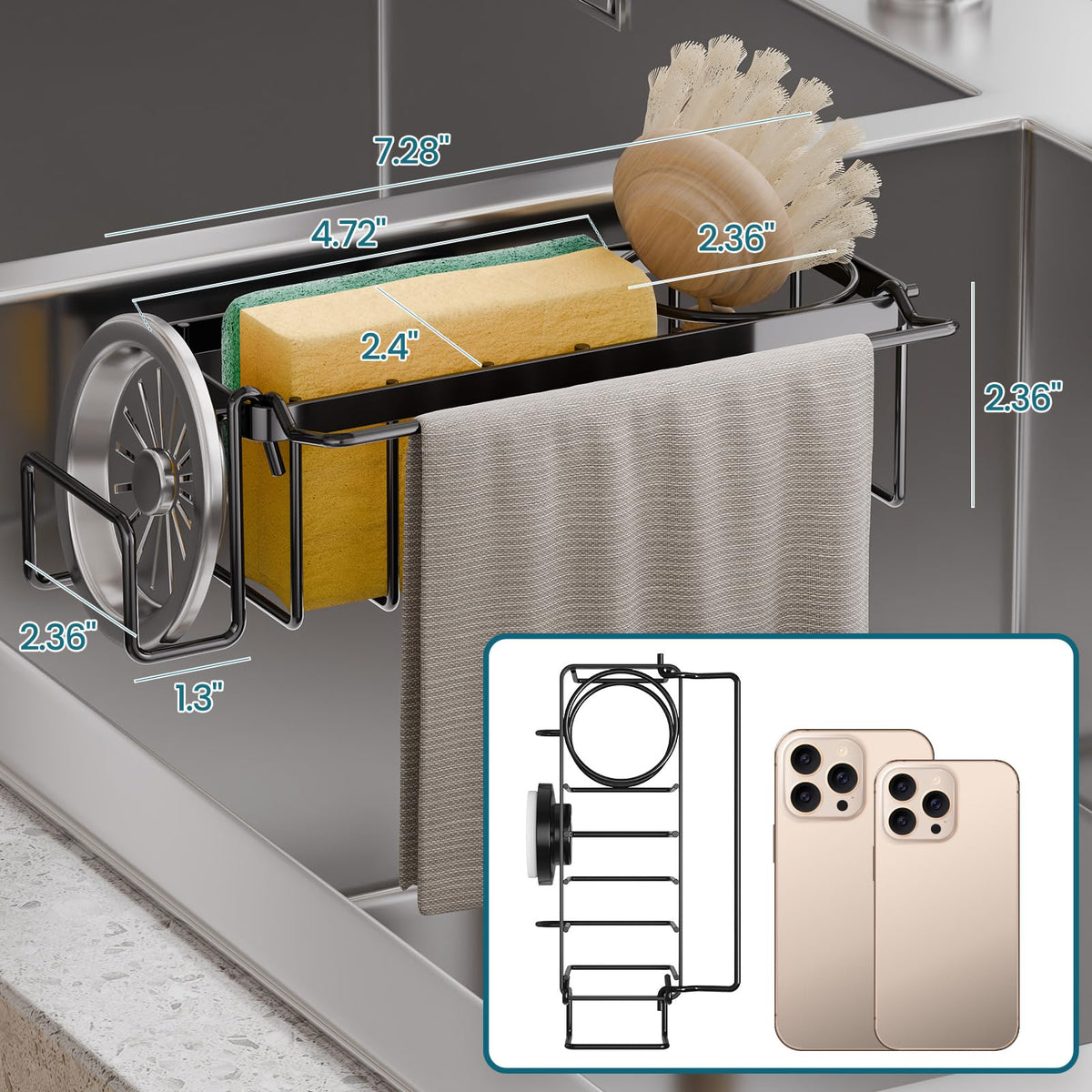 TAILI 4-in-1 sink caddy neatly holds sponges, brushes, stoppers, and scrapers