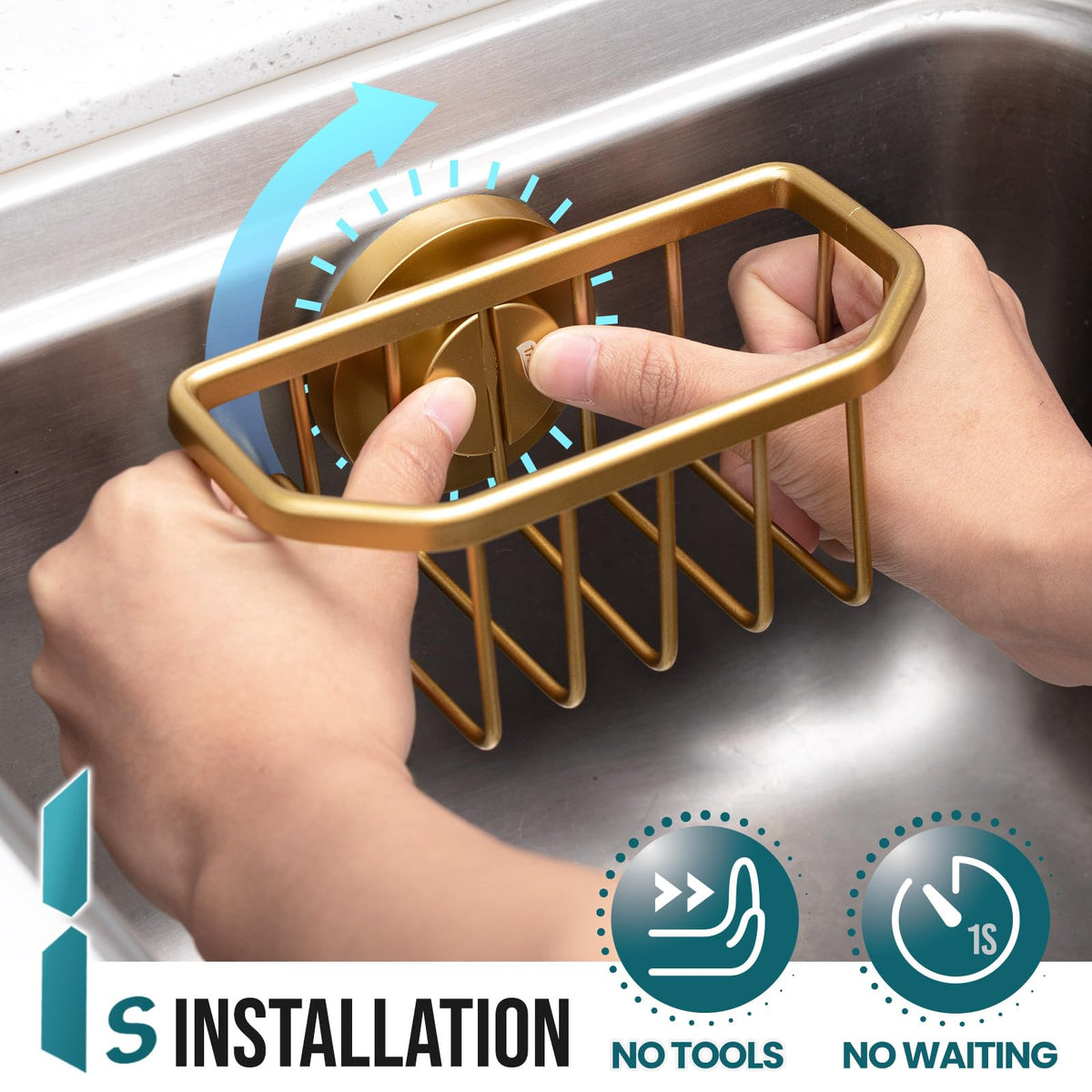 TAILI sink caddy in rustproof aluminum showcases durable kitchen storage.
