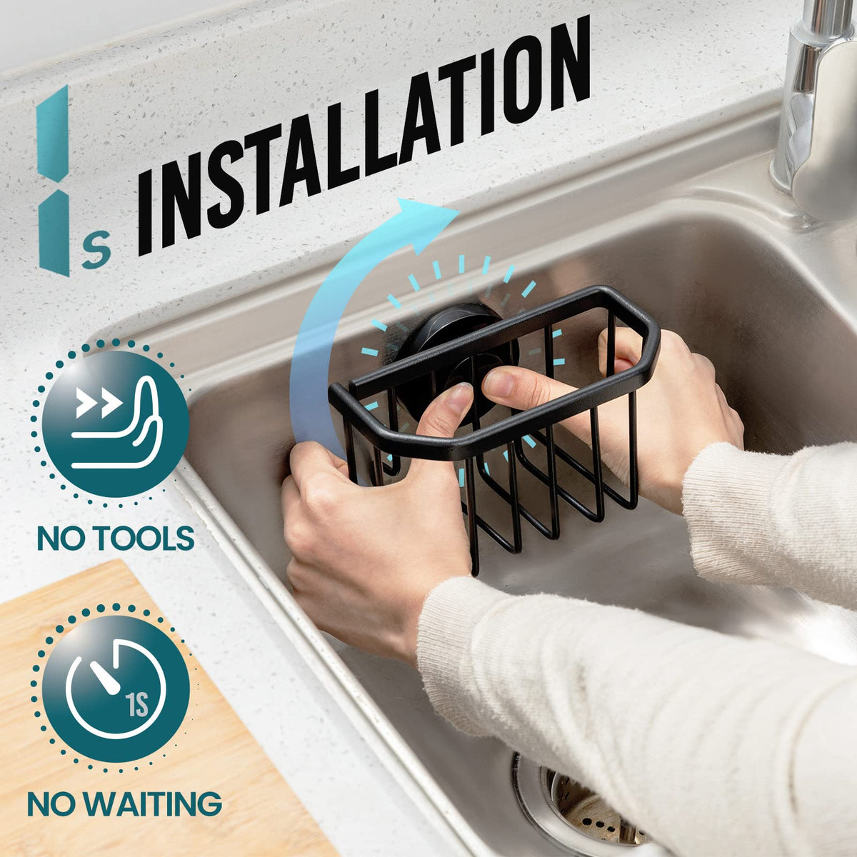 TAILI sponge holder installed on the sink wall for easy access