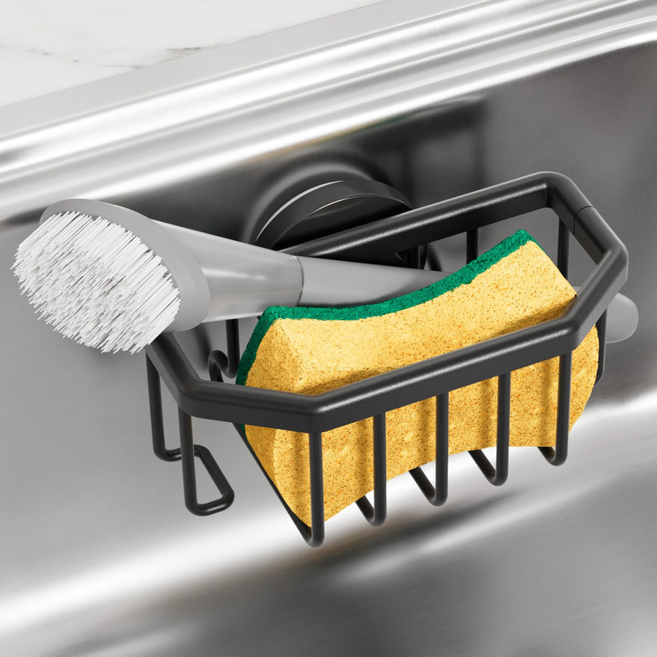 TAILI sponge holder on a kitchen sink shows strong suction for dry sponges
