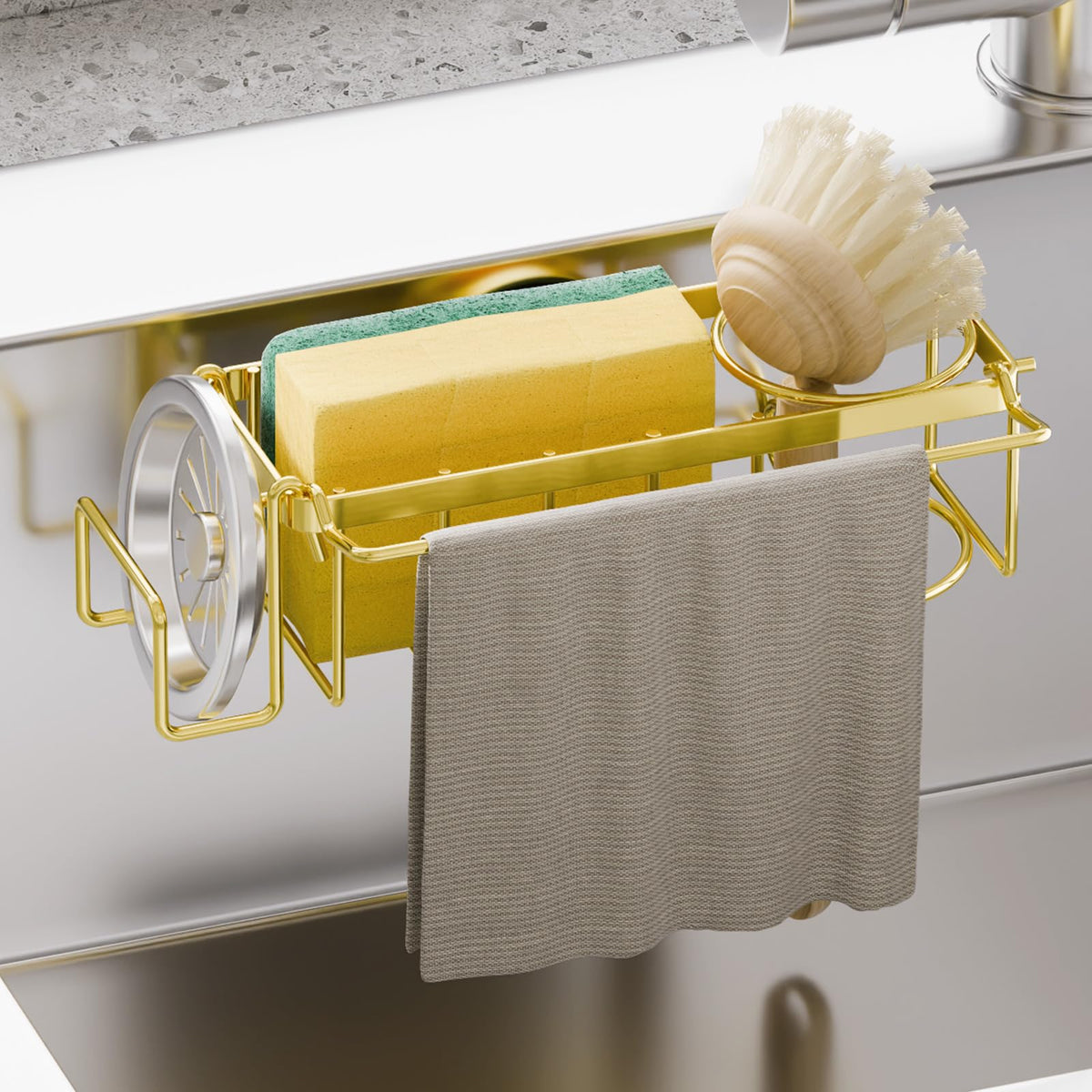 TAILI sponge holder with a strong suction cup mounted on a sink for secure organization