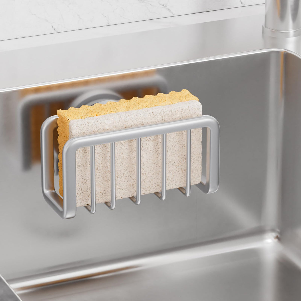 TAILI sponge holder with suction cup demonstrates quick, tool-free installation for a tidy sink.