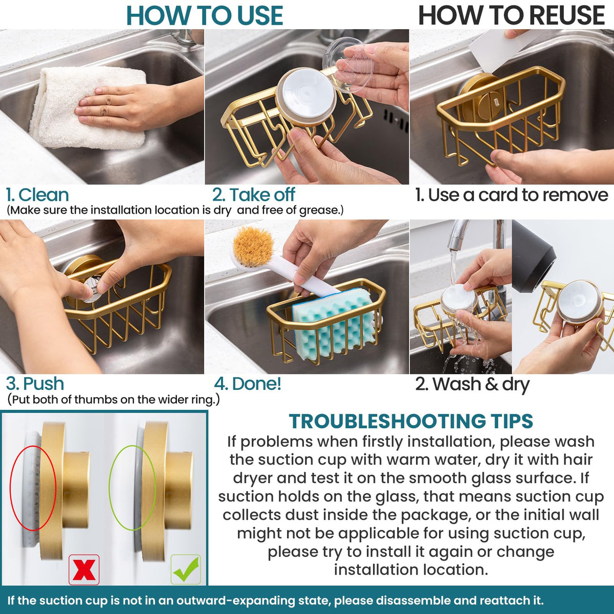 TAILI versatile caddy holds sponge, scrubber, stopper, and more for easy reach.