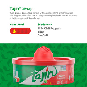 Tajin Clásico rimmer on Bloody Mary rim with savory chile-lime contrast.