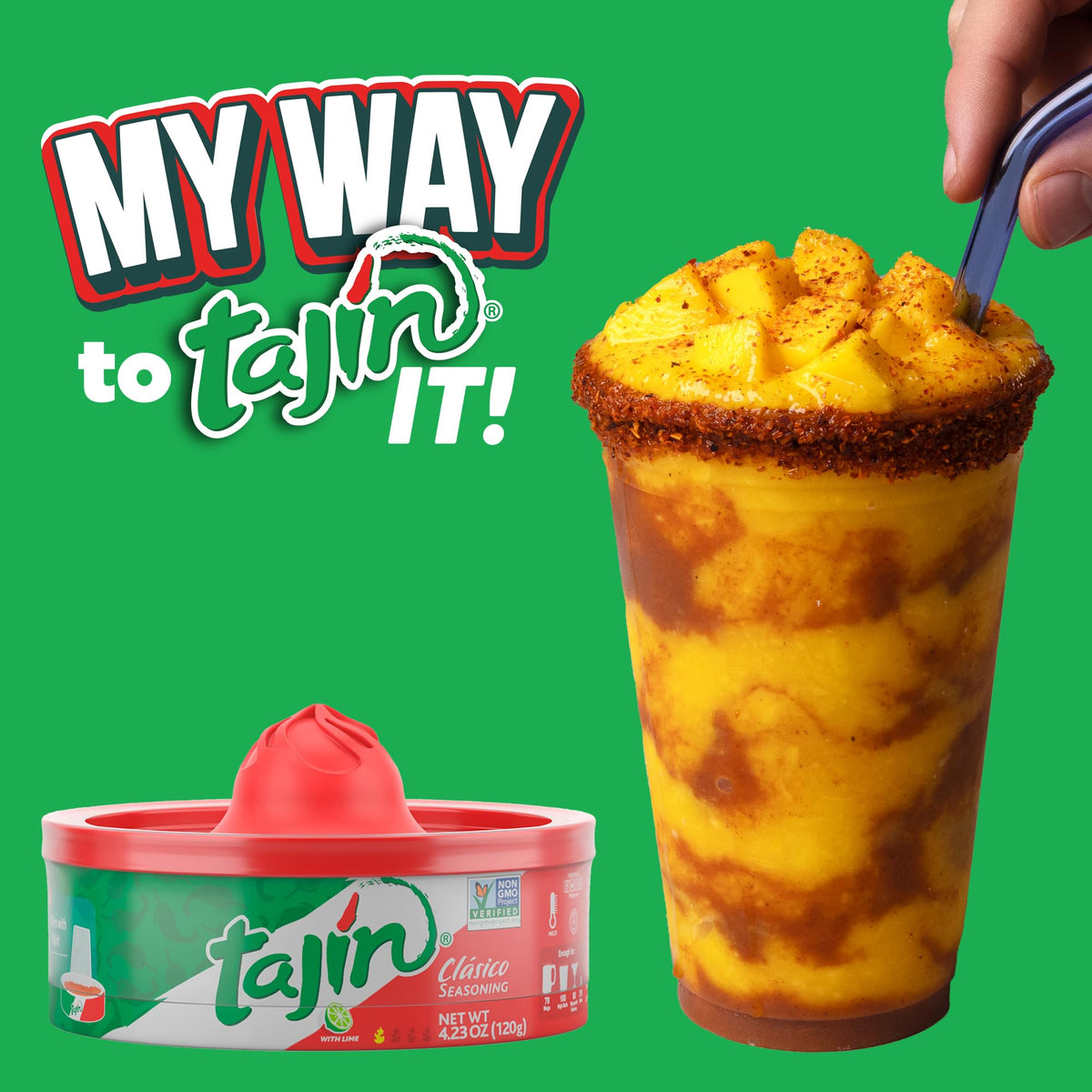 Tajin Clásico rimmer beside a party snack platter with color.