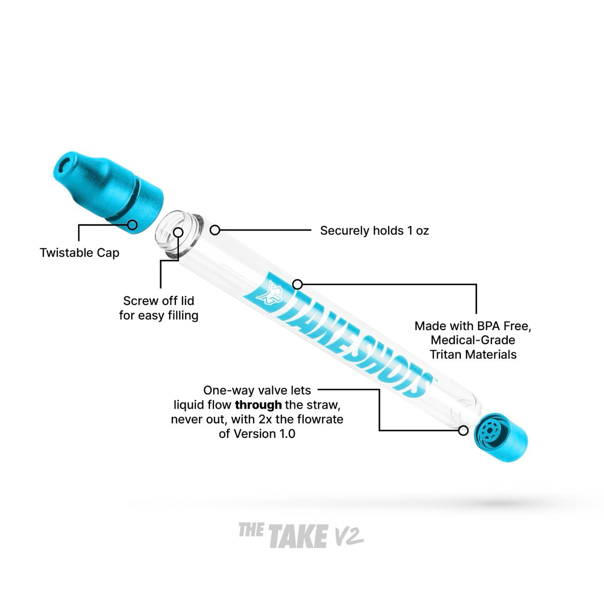 TakeShots Take electric blue chaser ready in glass to minimize spills.