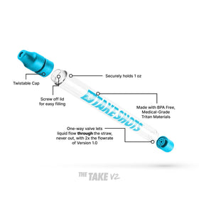 TakeShots Take electric blue chaser ready in glass to minimize spills.