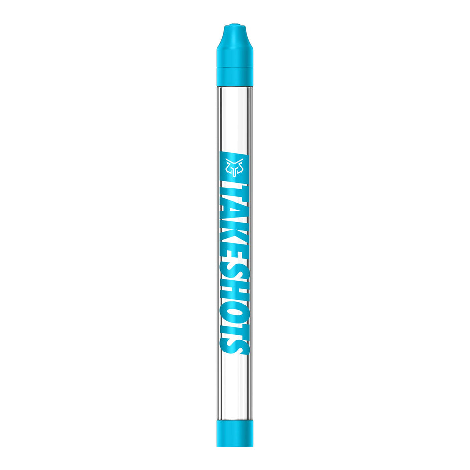 TakeShots Take electric blue straw in use for easy chase shots.