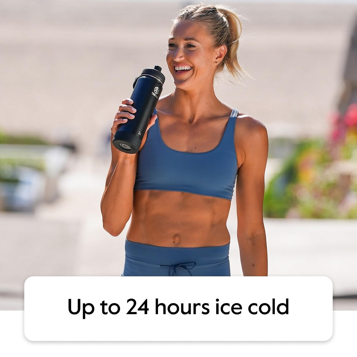 Takeya Actives insulated spout lid enables leakproof, one-handed drinking during workouts