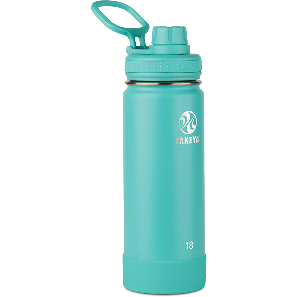 Takeya Actives 18 oz teal bottle front view with cold drink insulation