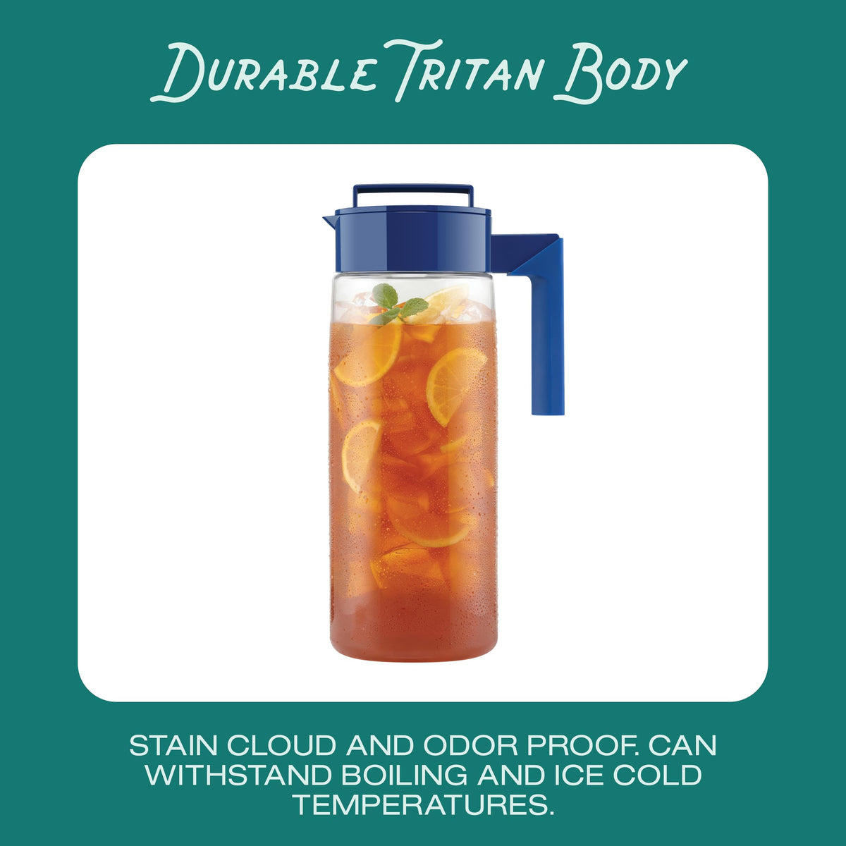 Takeya Airtight Pitcher silicone easy-grip handle for comfortable pouring.