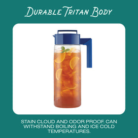 Takeya easy-grip silicone handle provides comfortable pouring during meals and gatherings.