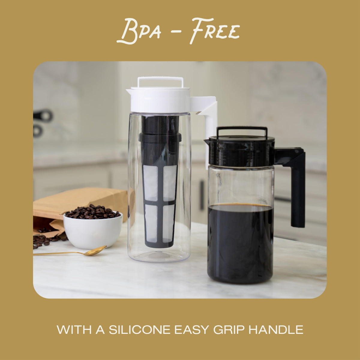 Takeya 1 qt cold brewer fits in most refrigerator doors for easy access.