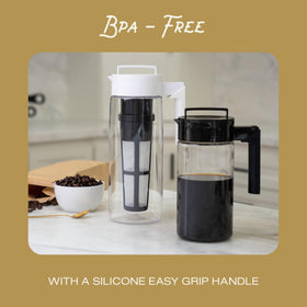 Takeya 1 qt cold brewer fits in most refrigerator doors for easy access.
