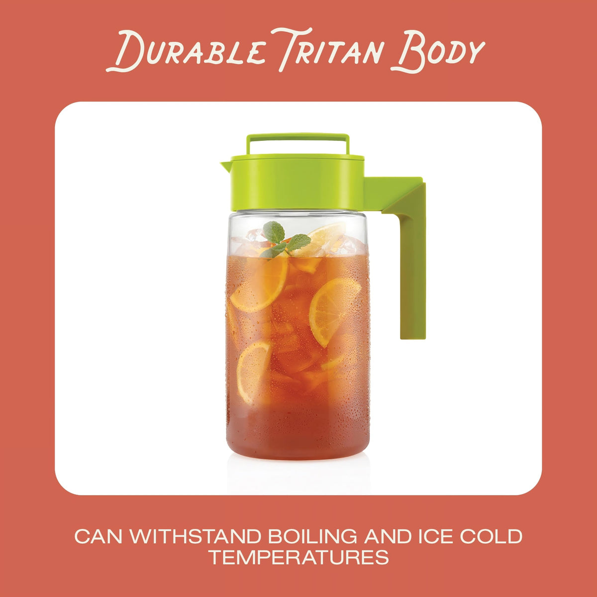 Takeya leakproof lid with handle prevents spills during pouring.