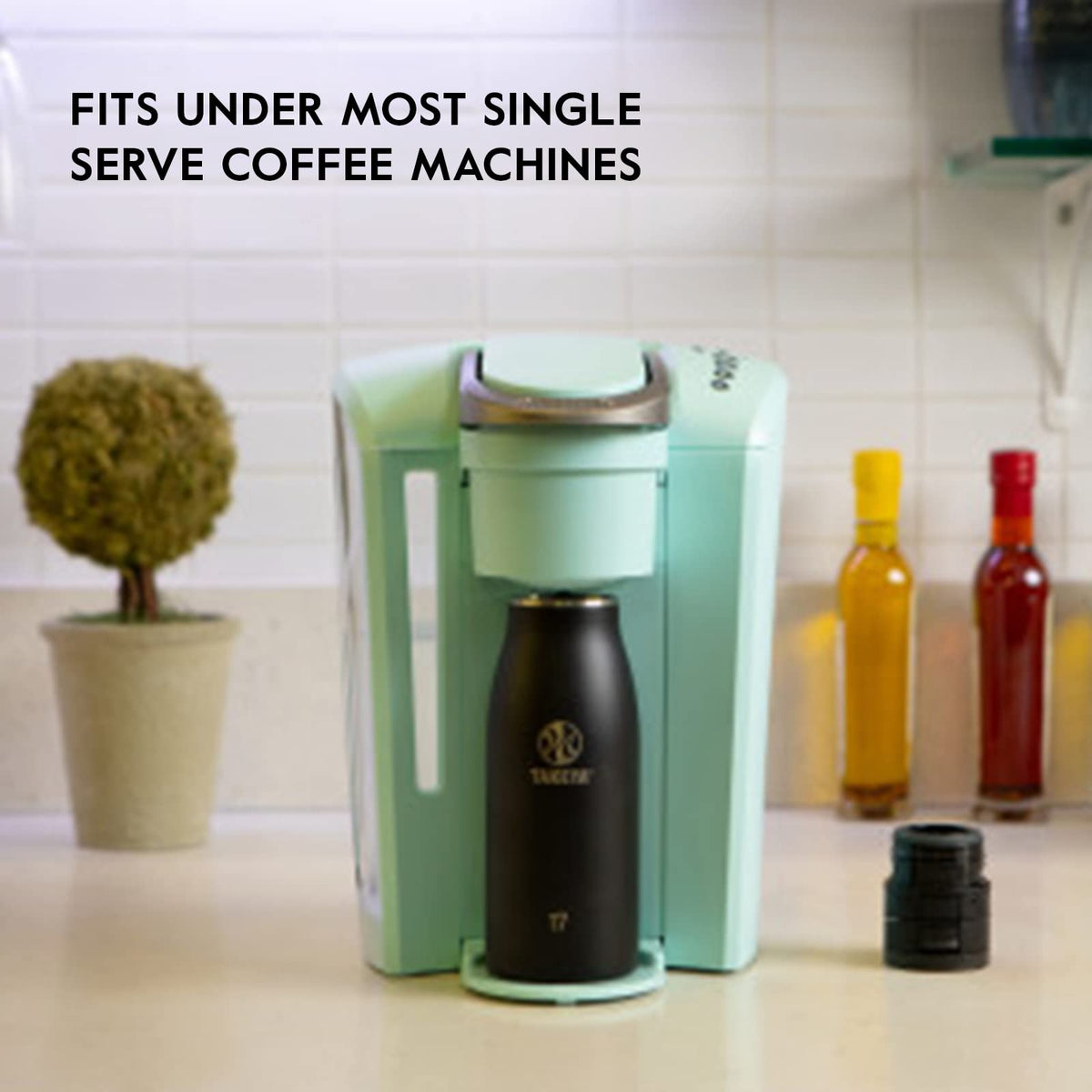 Takeya Traveler fits under most single-serve brewers for quick refills.