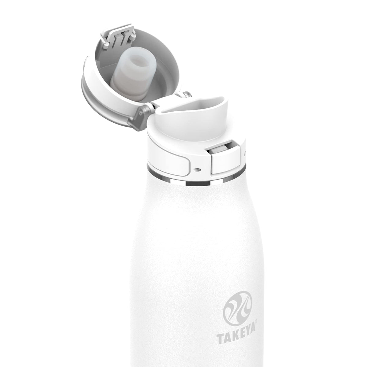 Takeya Traveler flip-lock lid open for smooth one-handed sipping
