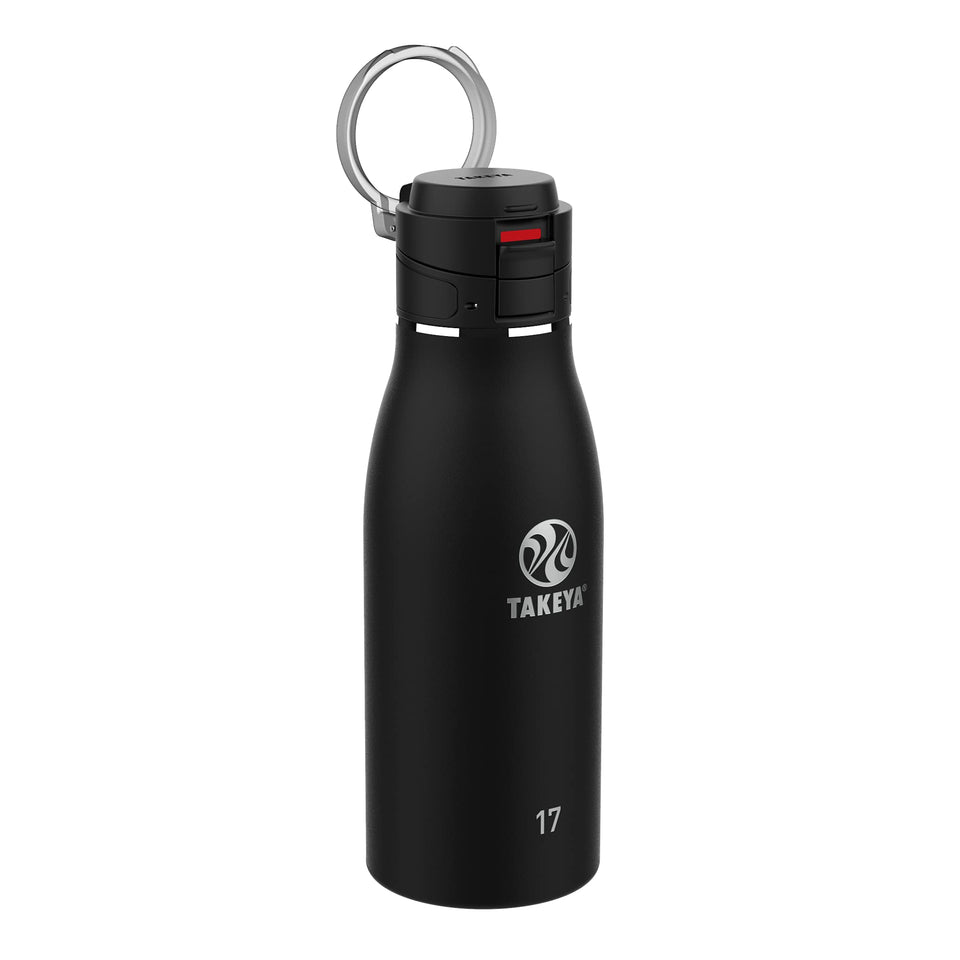 Takeya Traveler mug with flip-lock lid for secure sipping on the go.