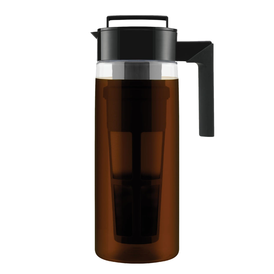 Takeya Tritan cold brew pitcher with airtight lid preserves aroma.