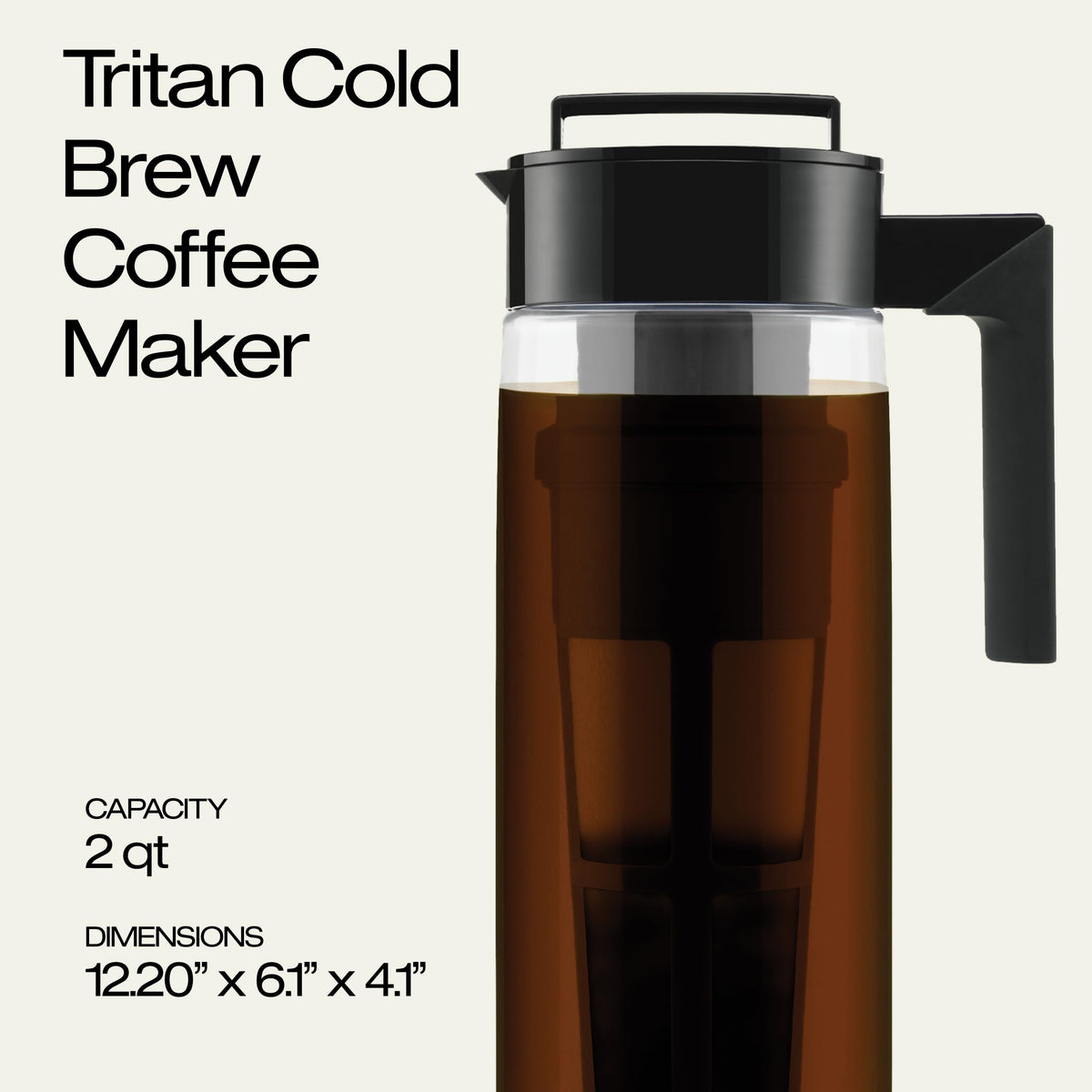 Takeya Tritan cold brew pitcher with leak-proof lid for mess-free pouring.