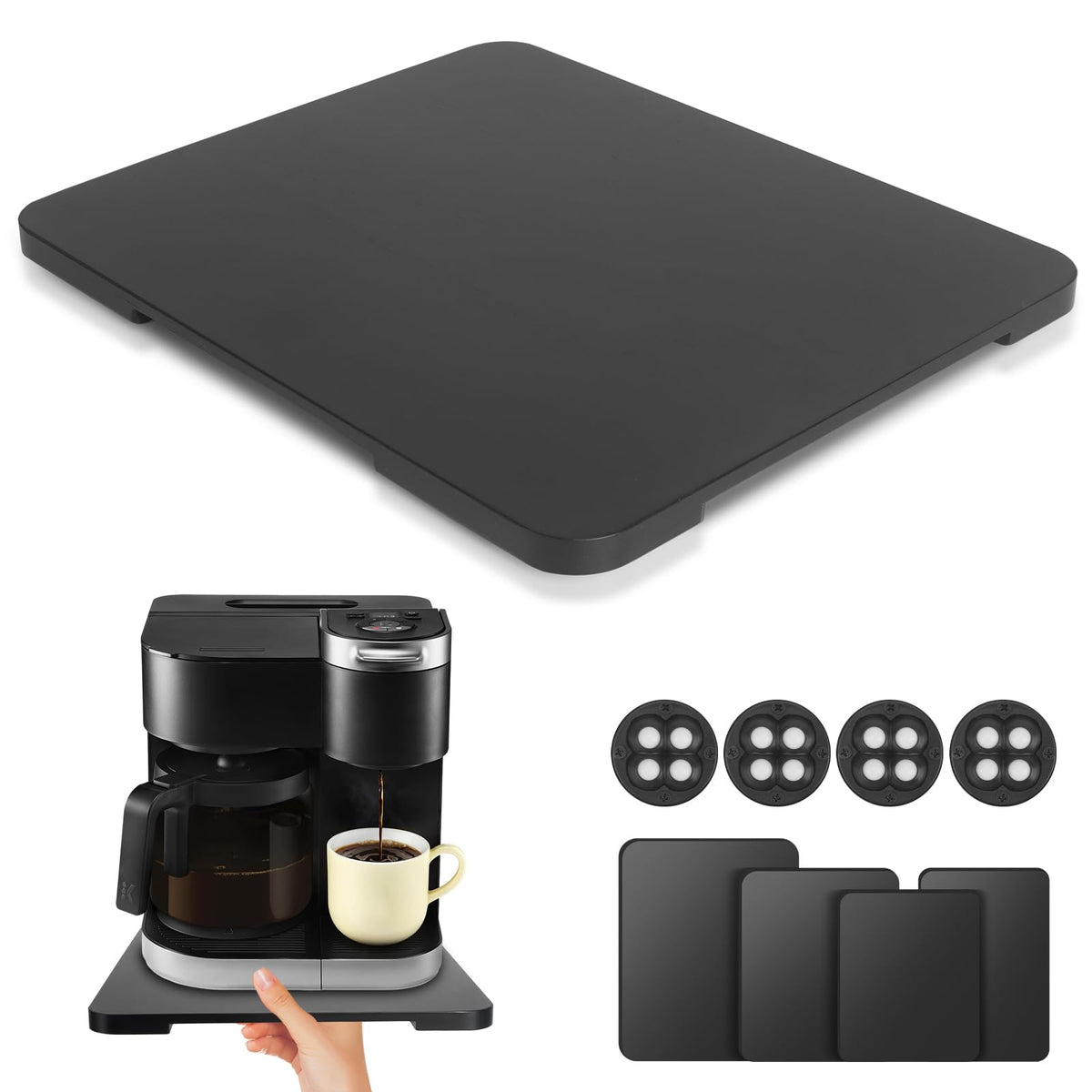 Taladad appliance slider with 360° rollers moves a coffee maker smoothly for easy access