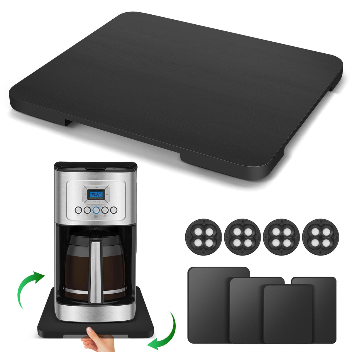 Taladad appliance slider 360° rotation for easy repositioning of a coffee maker.