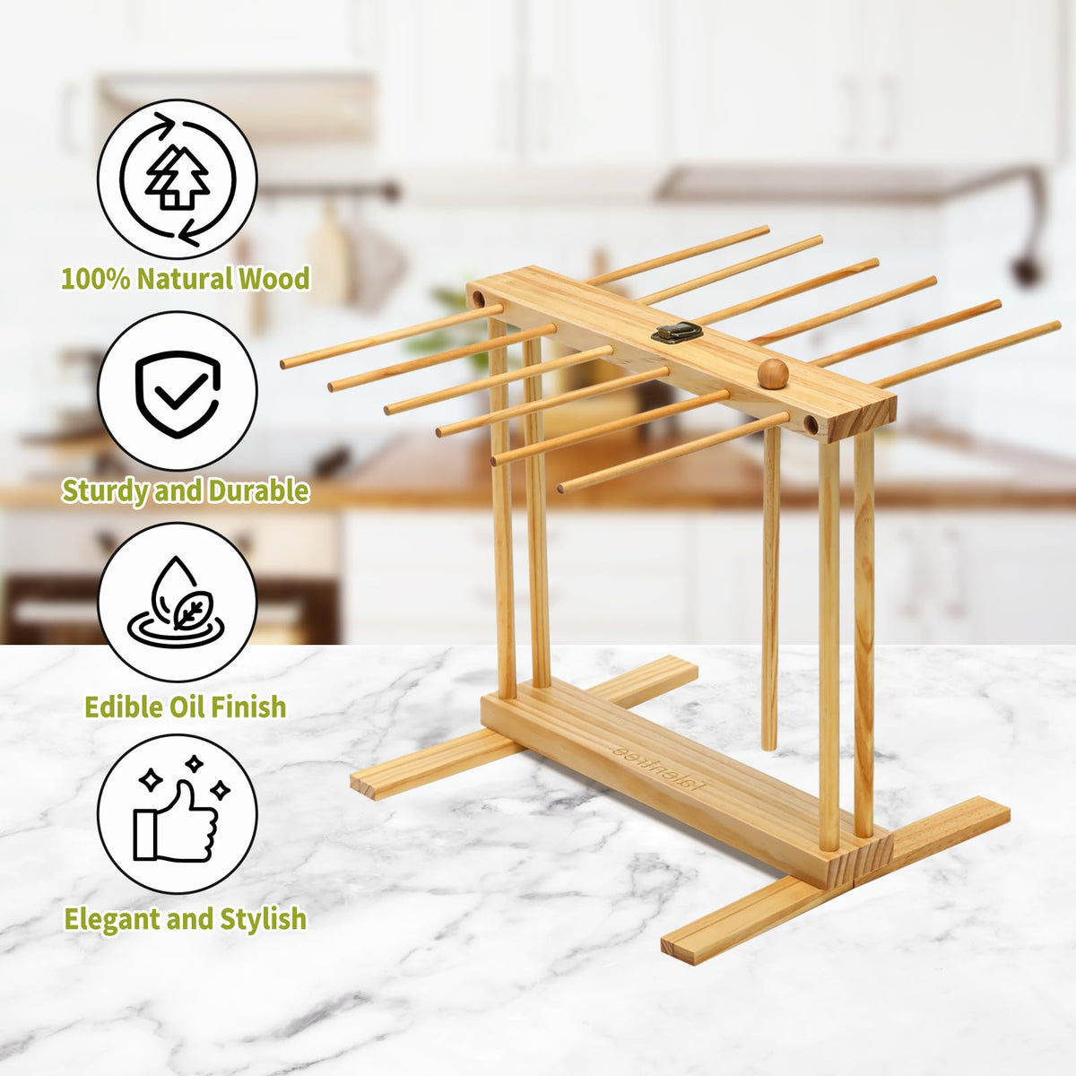 Talentree natural wood material adds kitchen appeal and durability.