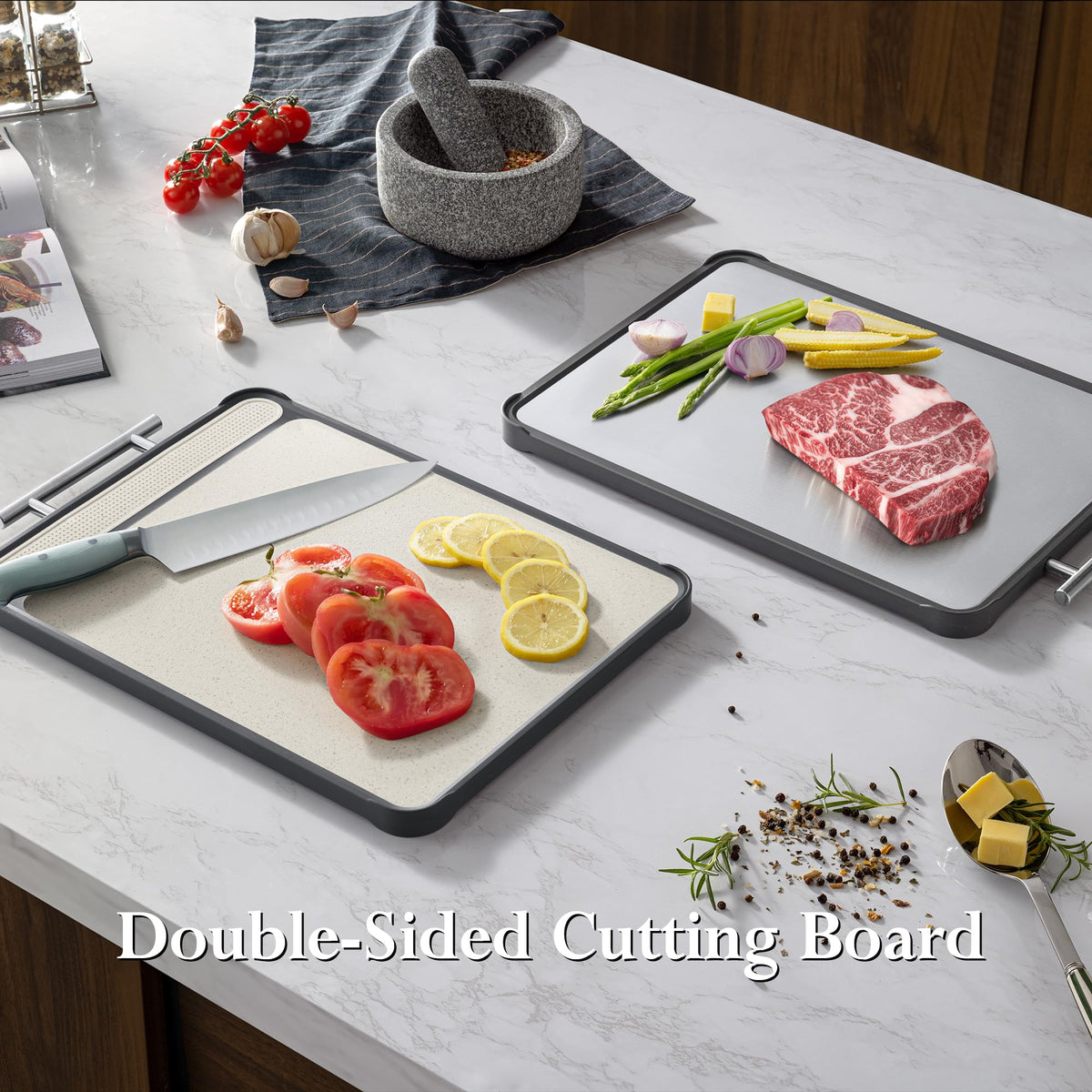 TalingMA cutting board with handle for easy lifting and storage.