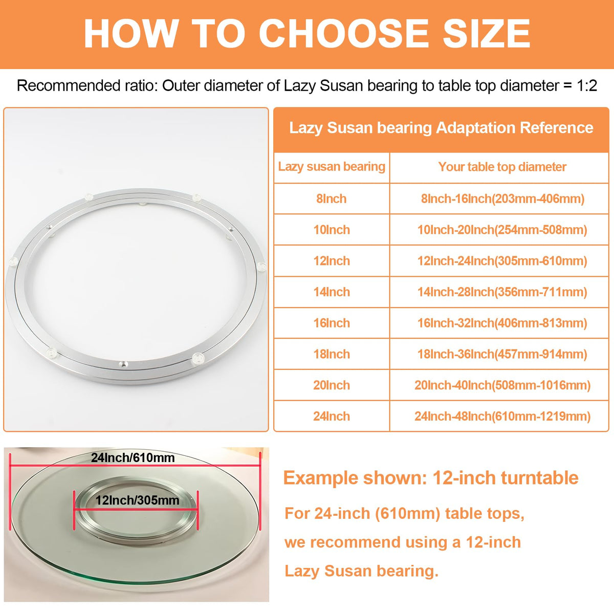 TamBee metal lazy susan bearing close-up showing sturdy construction for everyday use