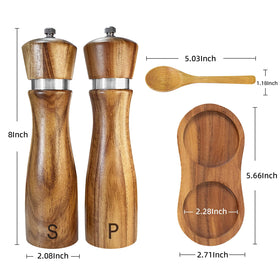 TanAndLin wooden grinder on a tray with spoon for organized storage