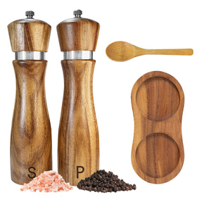 TanAndLin wooden salt and pepper grinder set in natural acacia wood for daily seasoning